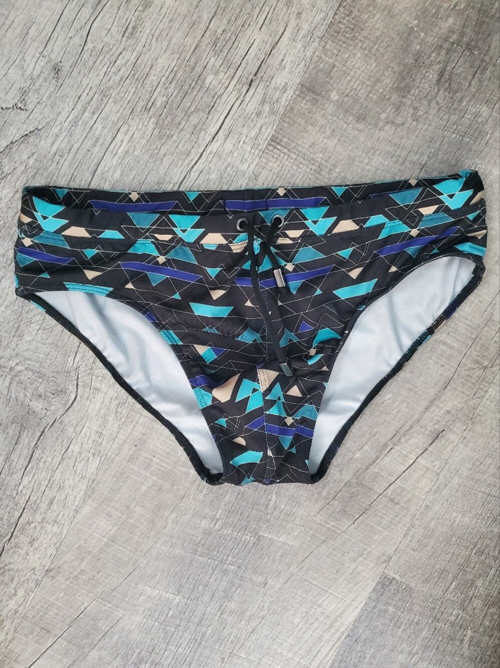 Lacastro Printed Swim Brief  Black & Teal Geometric